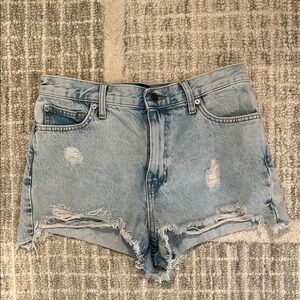 BDG Blue Distressed Jean Shorts Raw Hem